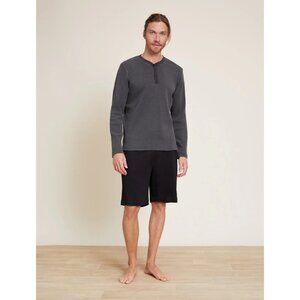 Barefoot Dreams Men's Malibu Collection Waffle Henley Tee Carbon Size Medium